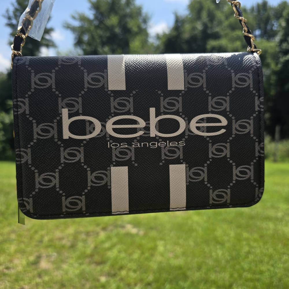 Bebe Black Logo Stripe Chain Bag – Luxe Sporty Chic | NWT